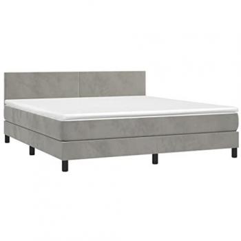 Cama box spring colchón y LED terciopelo gris claro 160x200 cm