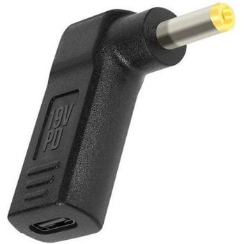 Adaptador de carga en ángulo USB-C a 5.5 x 2.5 mm, color negro