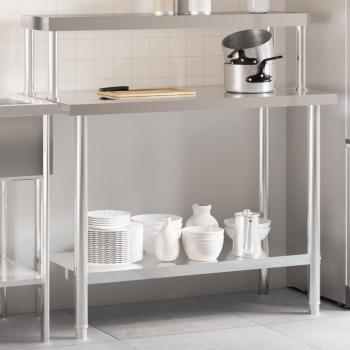Stainless Steel Kitchen Work Table with Overshelf 43.3x21.7x47.2 vidaXL