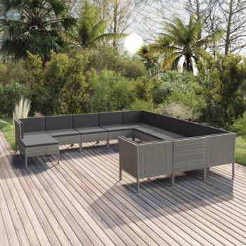 12-Piece Grey Poly Rattan Garden Lounge Set with Cushions