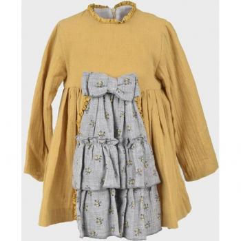 Vestido de bebé niña amarillo de algodón con volantes (La Ormiga 1140094605)