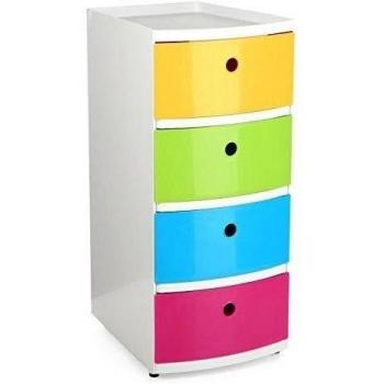 Tatay Torre ordenación plástico Resistente, con Cuatro cajones de Vivos Colores Acabado Brillante, Ideal para niños. Topes Antideslizantes.