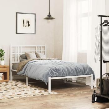 Estructura de cama de metal con cabecero blanco 100x190 cm