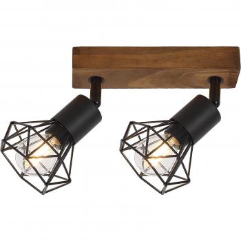 Aplique spot de interior Zeus E14 2x MAX 40W metal y madera roble estilo industrial IP20