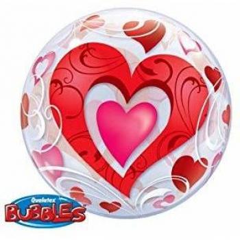 Qualatex 33909 - Globo de burbujas de 1 quilate, diseño de corazones rojos y filigrana