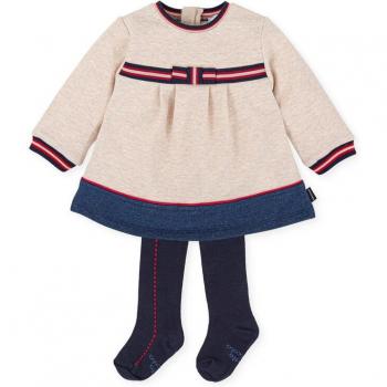 Tutto Piccolo - Vestido de niña en arena de punto roma, tipo: vestido, características: color arena, tejido de punto roma
