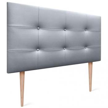 Cabecero Acolchado Capitoné en Polipiel Plata, 8cm de Grosor, Tapizado Acualine, 110x115cm con Patas para Camas Individuales y Matrimonio