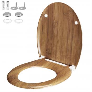 Asiento de Inodoro de Bambú Duroplast Universal 45x37x4cm, Cierre Suave, Liberación Rápida, Antibacteriano, Soporta hasta 200kg