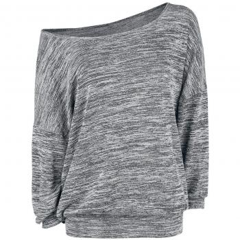 ForPlay Jersey Jaspeado de Cuello Ancho Camisa Manga Larga Gris/Melé XXL