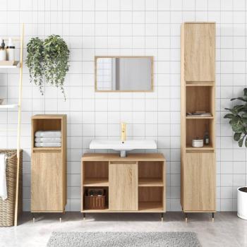 Mueble de baño Sonoma roble 80x33x60 cm madera multicapa vidaXL Mueble de baño madera de ingeniería roble Sonoma 80x33x60 cm