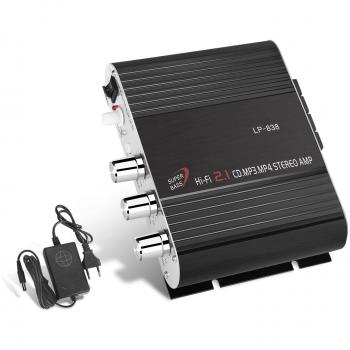 GHB Amplificador Audio coche Mini Amplificador Estéreo para Auto y Casa Uso Dual 200W 2.1 CH MP3 CD DVD