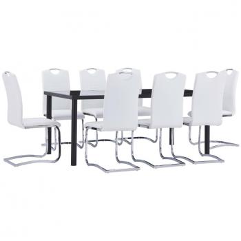 Juego de comedor Día y Noche 9 piezas cuero sintético blanco