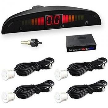 CAR ROVER® Asistente de aparcamiento Revertir Sensor con visualizador con sonido y 4 sensores, Color Blanco