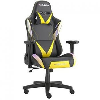 Hbada Silla de Gaming Silla Gamer Ergonómica,Silla de Juego con Reposacabezas, Soporte Lumbar y Respaldo Alto,Silla de Oficina Cuero Sintético PU Silla giratoria, Amarillo