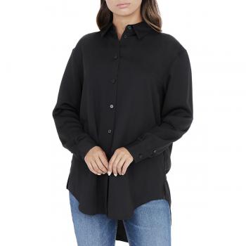 Calvin Klein Women's Long Sleeve Relaxed Fit Black Shirt with Pointed Collar