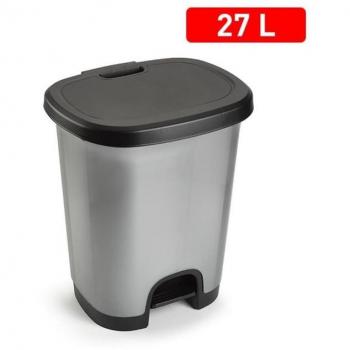 Cubo basura plastico pedal 27 litros gris