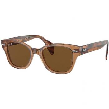 Ray-Ban RB0880S Polarized 664057 Unisex Square Sunglasses Transparent Brown Size 49