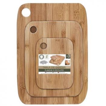 Set de 3 Tablas de Cortar de Bambú para Cocina y Bandeja para Servir
