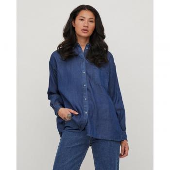Camisa Vila oversize vaquera de manga larga índigo de mujer