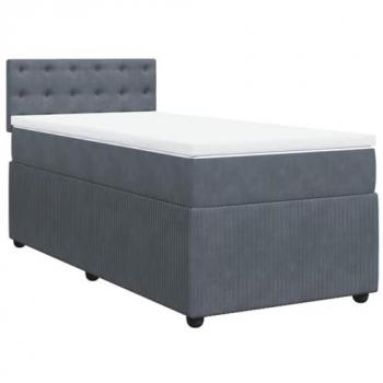 Cama box spring con colchón de terciopelo gris oscuro 100x200 cm