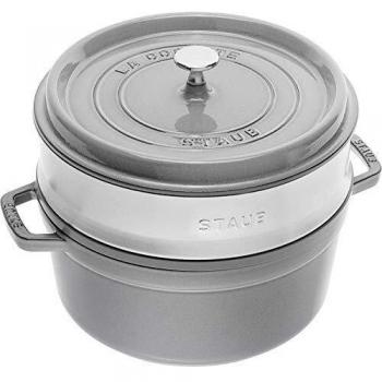 Staub Cocotte Redonda con Cesta Vapor, Hierro Fundido, Gris Grafito, 26 cm
