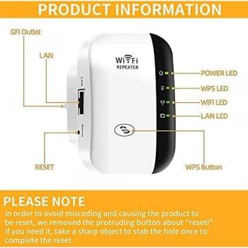 FKH Repetidor WiFi, 300Mbps Amplificador WiFi,Amplificador Señal WiFi de 300 Mbps,Amplificador de Señal Admite Redes WLAN de 2,4 GHz,Fácil de Configurar, Compatible con Enrutador y Fibra