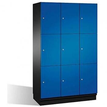 Armario de Compartimentos Cambio C+P - 3 Taquillas, Puertas de Acero, Color Negro y Azul Enziano, Ancho 1200 mm