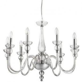 Candelabro Doge de cristal transparente, lámpara de araña con 9 bombillas E14, altura de 70 cm