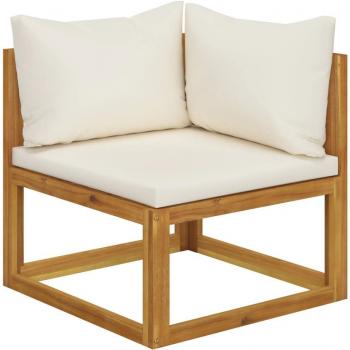 Sectional Corner Sofa with Cream White Cushions and Solid Acacia Wood