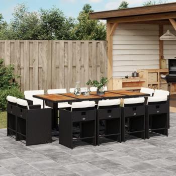 Set de Comedor de Jardín 13 Piezas con Cojines Negros en Polyrattan Sintético