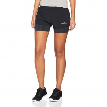 Ronhill Stride Twin Pantalón Short, Mujer, Black/Charcoal Marl, 16