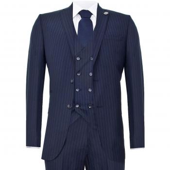 Men's 3-Piece Navy Blue Pinstripe Retro Suit - Size 36