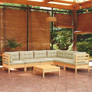 7-Piece Solid Pine Garden Lounge Set with Cream Cushions
