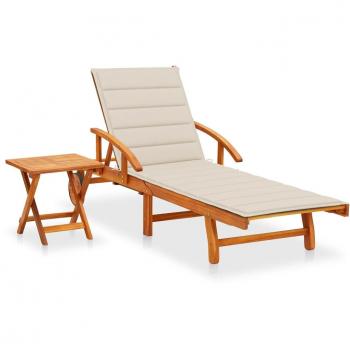 Tumbona de jardín con mesa y cojín de madera maciza de acacia - Día y Noche