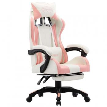 VidaXL Silla Gaming con Reposapiés Cuero Sintético Rosa/Blanco