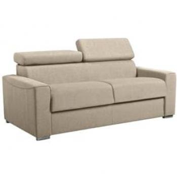 Sofá cama de 3 plazas VIZIR - Tela beige - Apertura rápida - Somier de láminas 140 cm - Colchón de 22 cm con memoria de forma
