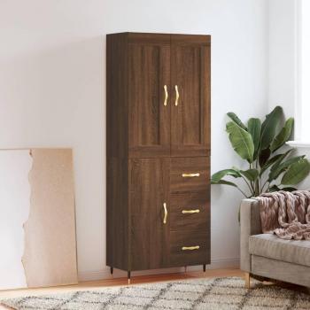 Aparador alto de madera contrachapada marrón roble 69,5x34x180 cm