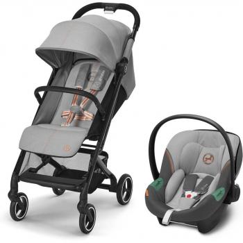 Cybex - Carro de bebé Libelle Travel System con Aton S2 en gris, incluye silla de paseo Beezy y sistema de seguridad Aton S2