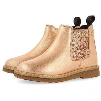 Botines Chelsea de Piel Color Oro Rosado para Niña y Niño con Elástico Lateral