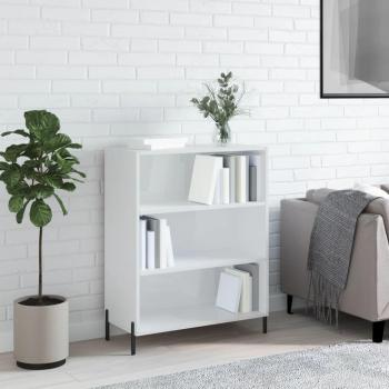 Estantería de madera de ingeniería 69,5x32,5x90 cm, mueble de almacenaje para salón, buffet auxiliar y armario de almacenamiento en blanco brillo