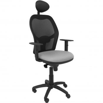 Silla de Oficina Jorquera con Cabecero Fijo, Malla Negra y Asiento Bali Gris Claro - Piqueras y Crespo