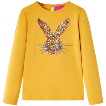 Camiseta para Niños de Manga Larga con Estampado Conejo Color Ocre Talla 140