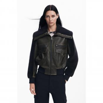 Desigual Women's Black Light Zip Jacket with Front Pockets, Size S