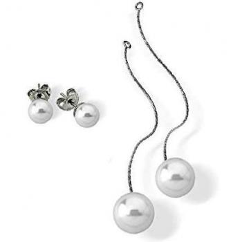 Majorica 15989.01.2.000.010.1 Pendientes de Mujer Plata Perlas tamaño 8/10 mm Largo 8 cm