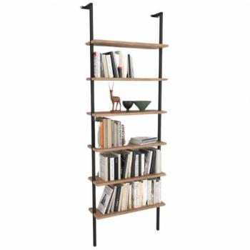 Estantería Librería Rus de Pared 60x183x20cm en Roble Safir y Negro, con estantes de melamina y estructura de metal, apta para múltiples estancias y con estilo industrial