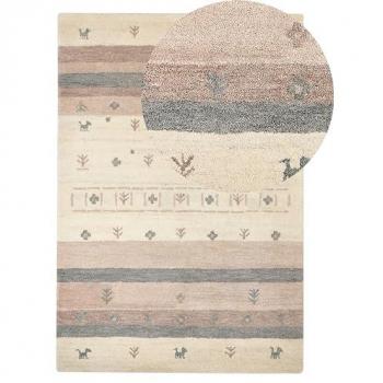 Alfombra Gabbeh de Lana Beige y Marrón 140 x 200 cm Geométrica a Mano