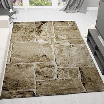 VIMODA tibet7413 Salón clásica Alfombra, Dich tejida, aspecto de piedra, top Calidad, Beige/Marrón, Beige y marrón, 80 x 300 cm