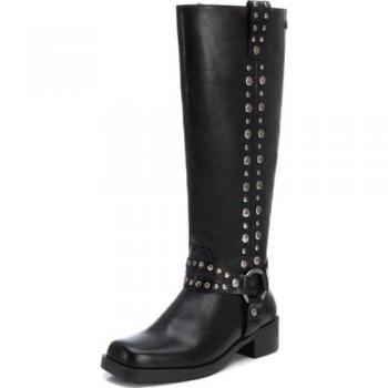Bota Mujer XTI 143415 Negra, Botas de mujer con tachas estilo motera y punta cuadrada, Botas de Motociclista Mujer, Negro, 38 EU