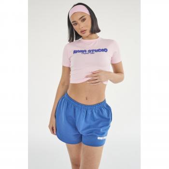 Kaiia Studio Bubble Logo Baby Tee in Baby Pink & Blue (UK 8)