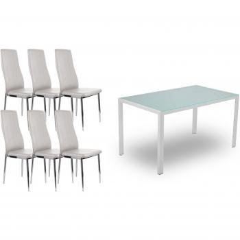 Slaap - Conjunto de salón comedor con mesa y 6 sillas. Tamaño Mesa 140X80X75 cm / Silla 51x97x39 cm